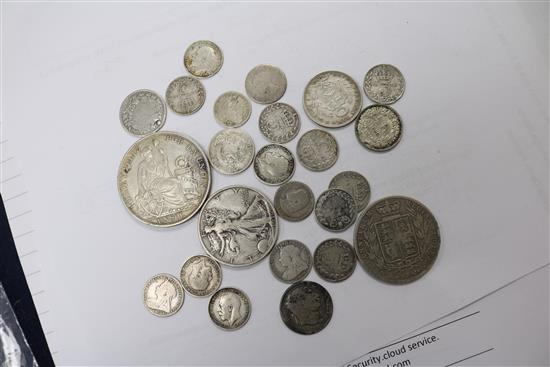 A small quantity of pre 1920 coins, foreign silver and an arab coin